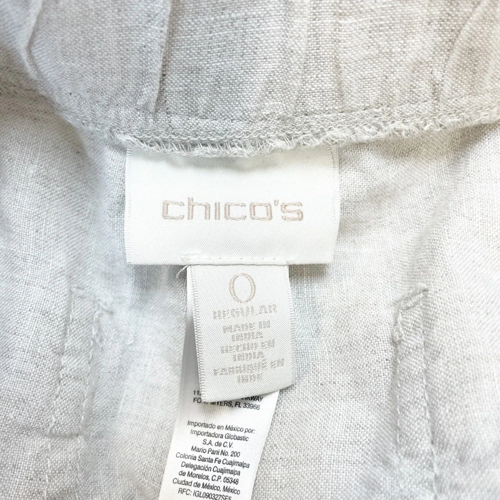 Chico's Women's Beige 100% Linen Straight Leg Pocket Pants‎ Size 0, S